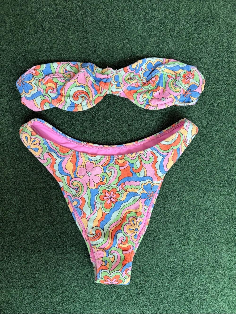 La Hearts Retro Floral Bandeau Bikini - Pink, Blue, Green, Orange